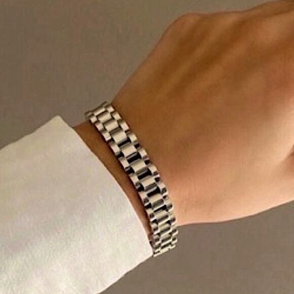 Silver Link Watch Band Bracelet Chain Link Unisex - Picture 4 of 9